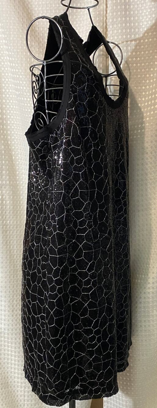 Ali Ro Black Sequined Shift Dress Sleeveless Midi Size 12